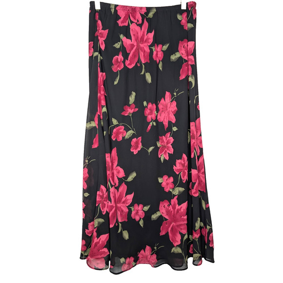 VTG 90s Y2K Floral Sheer Chiffon Whimsigoth Dark Fairy Grunge Boho Midi Skirt 14 - Picture 5 of 8